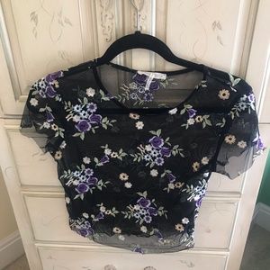 URBAN OUTFITTERS FLORAL MESH TOP